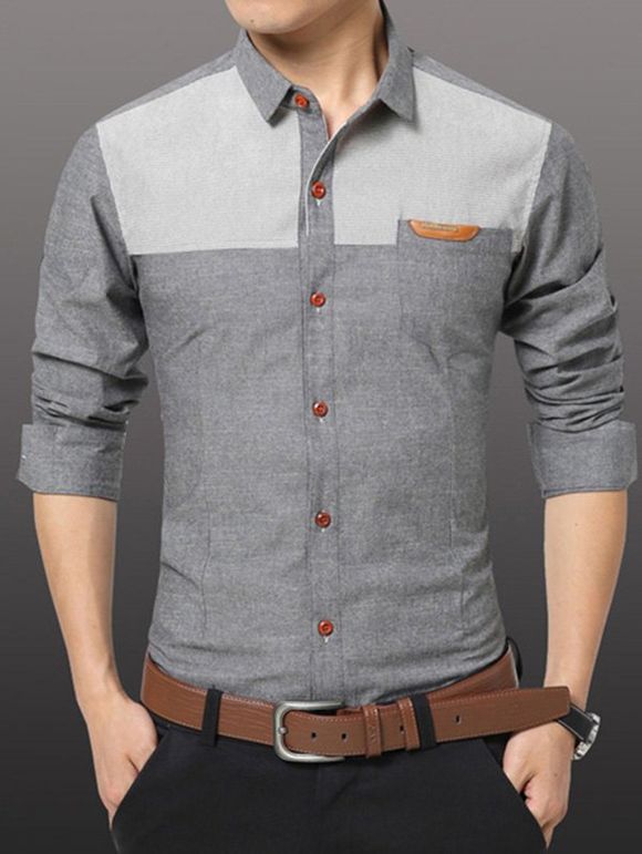 Men's Casual Plus Size Solid Color Shirt - Gris XL