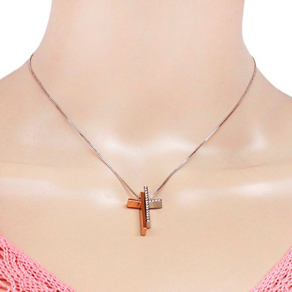 Chic strass Croix Collier de bijoux pour les femmes - Argent 