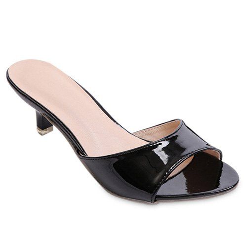 

Fashionable Solid Colour and Patent Leather Design Women's Slippers, Black