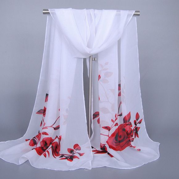 l 'écharpe en mousseline de soie Chic Roses rouges et feuilles Motif femmes - Blanc 