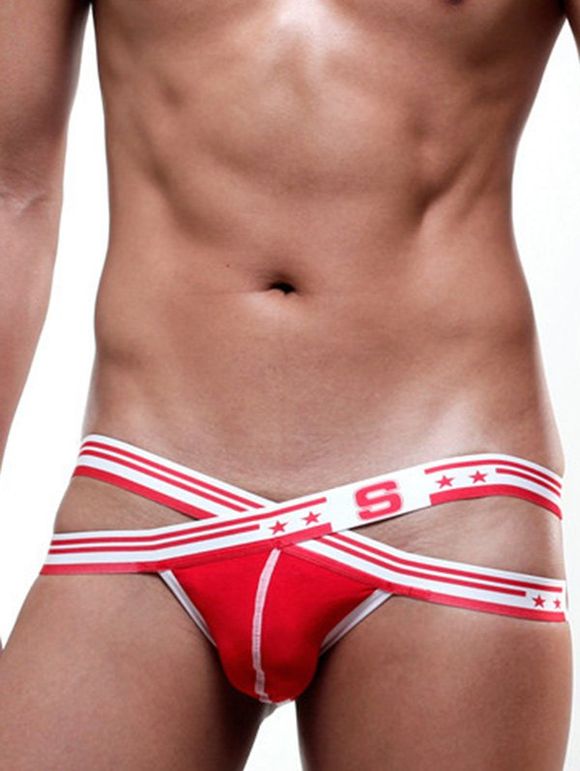 U Pouch design Stripe Bandage Hommes d  'T-Back - Rouge M