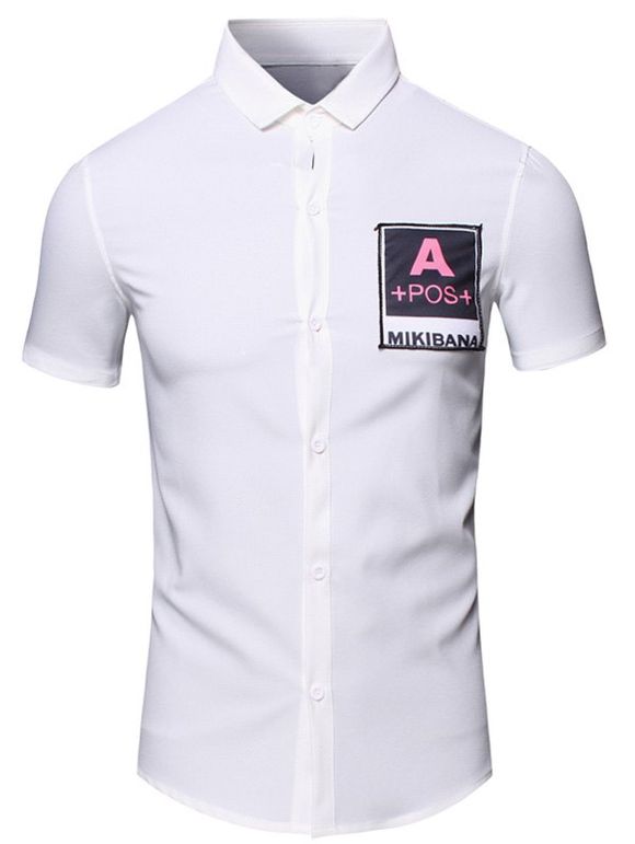 Lettres Imprimé col rabattu manches courtes en coton + Lin Men  's Shirt - Blanc 2XL
