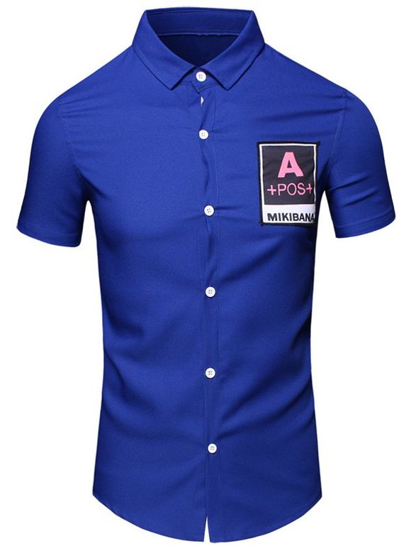 Lettres Imprimé col rabattu manches courtes en coton + Lin Men  's Shirt - Bleu XL
