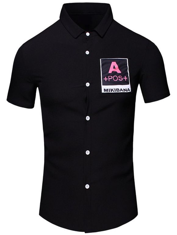 Lettres Imprimé col rabattu manches courtes en coton + Lin Men  's Shirt - Noir XL