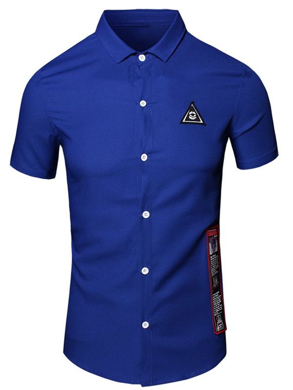 Géométrique Eye Imprimé col rabattu manches courtes en coton + Lin Men  's Shirt - Bleu M