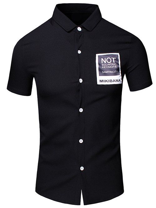 Men 's  simple col rabattu Lettre Imprimé conception de poche manches courtes T-shirt - Noir M