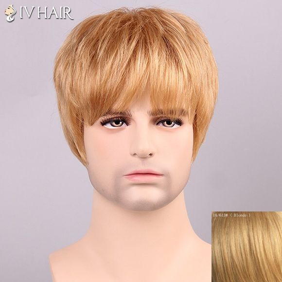 Siv Hair Perruque de Cheveux Humains avec Frange pour Hommes - Blonde 