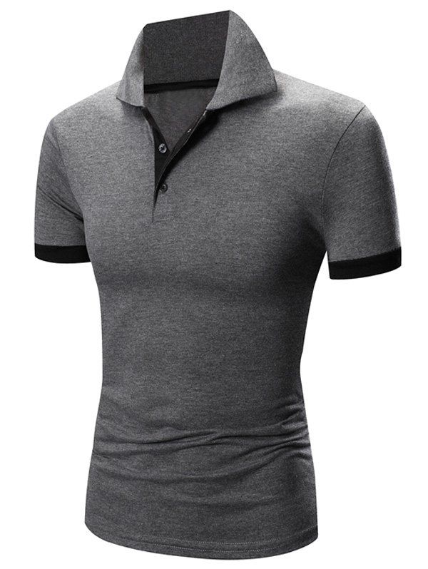 

Laconic Turn-down Collar Color Block Short Sleeves Men's Polo T-Shirt, Black and grey
