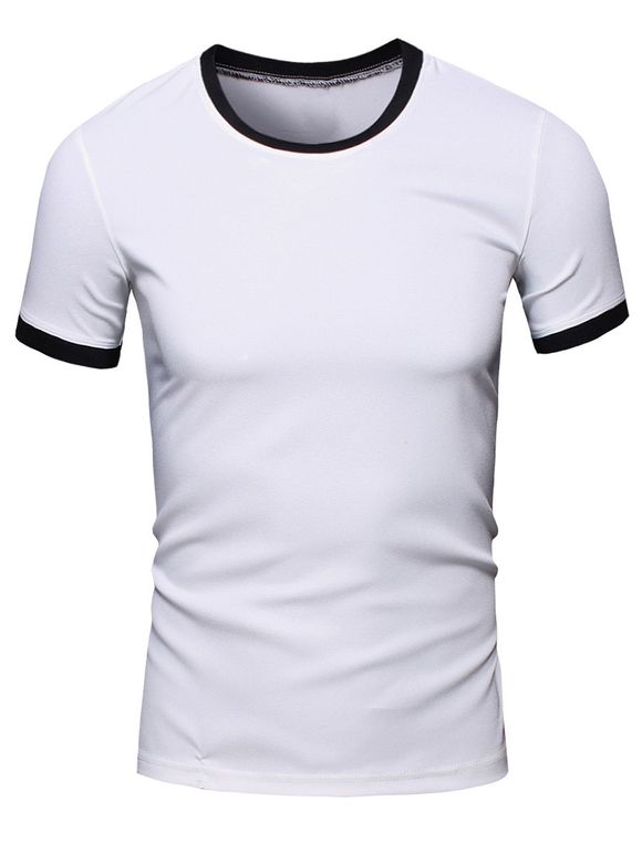 Col rond Color Block T-Shirt Men Simple  's manches courtes - Blanc 3XL