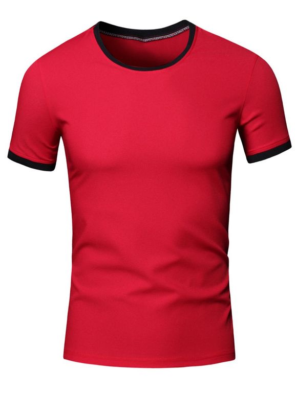 Col rond Color Block T-Shirt Men Simple  's manches courtes - Rouge 2XL