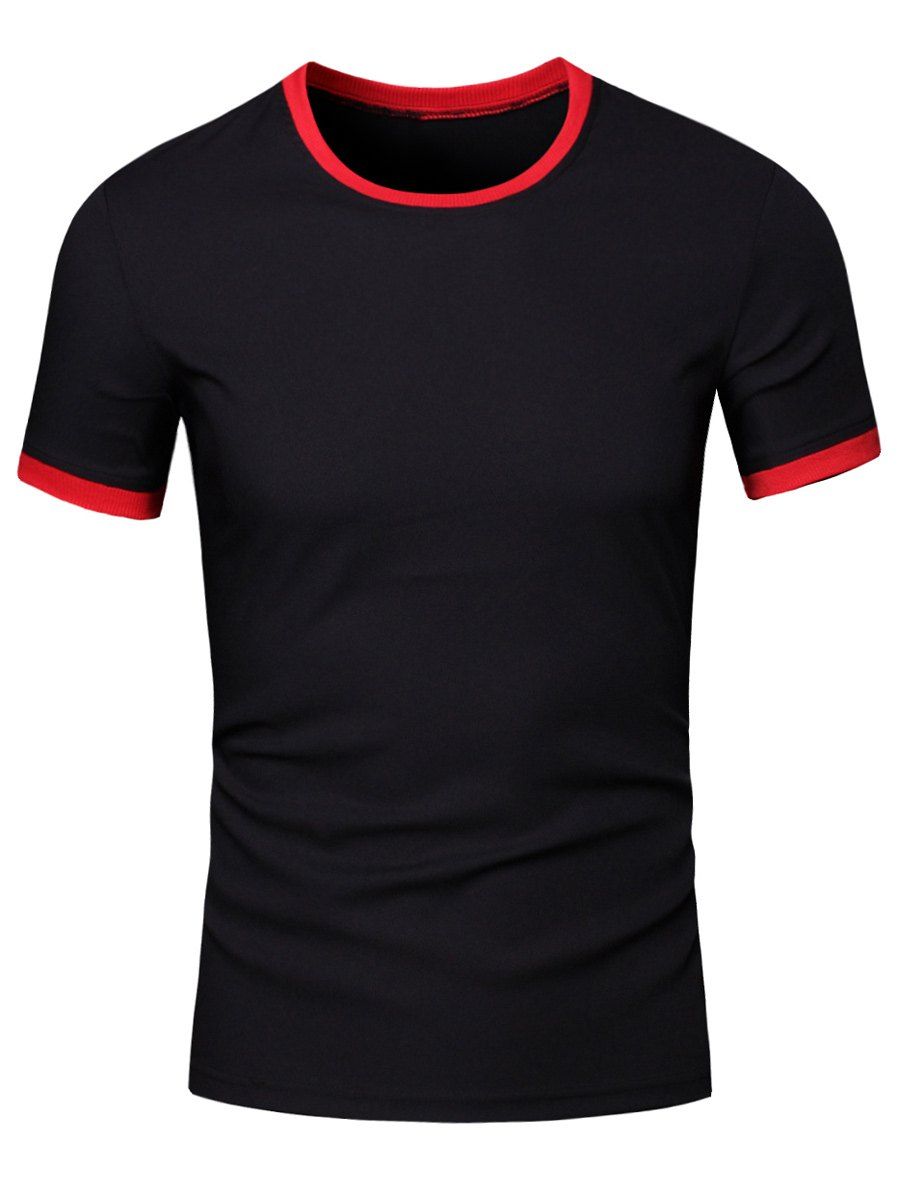 

Simple Men's Round Neck Color Block Short Sleeve T-Shirt, Black
