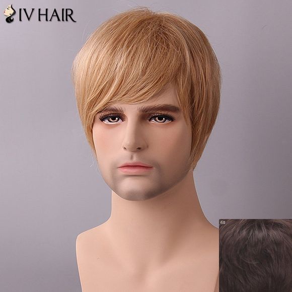 Siv Hair Perruque de Cheveux Humains Lisse avec Frange sur le Côté pour Hommes - 6 Brown Moyen 