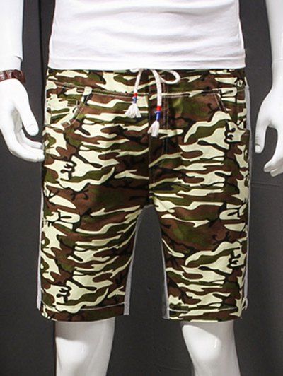 Men 's Camouflage dentelle Style-Up Slimming Elastic Shorts - Vert Armée 2XL