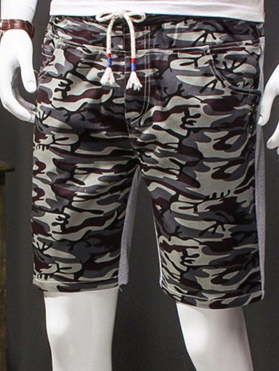 Men 's Camouflage dentelle Style-Up Slimming Elastic Shorts - Gris L