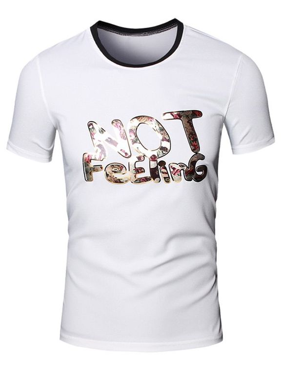 T-shirt amincissant Lettres 3D Imprimé col rond manches courtes hommes s ' - Blanc XL