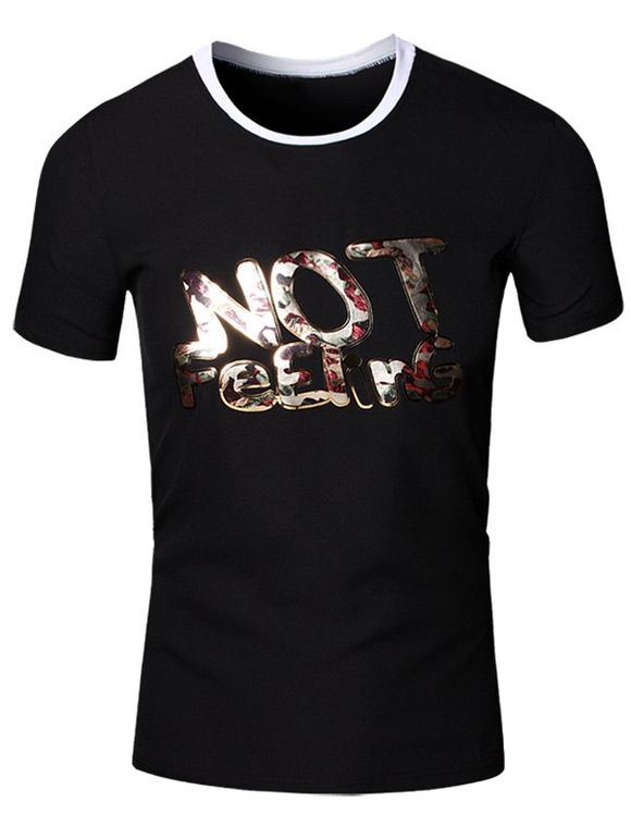 T-shirt amincissant Lettres 3D Imprimé col rond manches courtes hommes s ' - Noir L