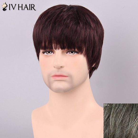 Siv Hair Perruque de Cheveux Humains avec Frange pour Hommes - 6/613 Brown Foncé avec Gris 