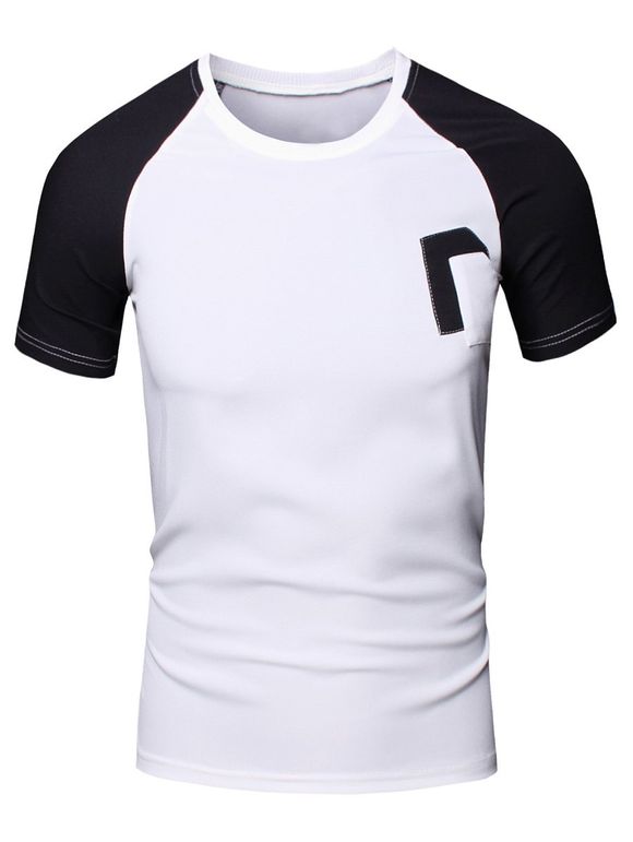 Sporty col rond Splicing manches courtes T-shirt pour les hommes - Noir XL