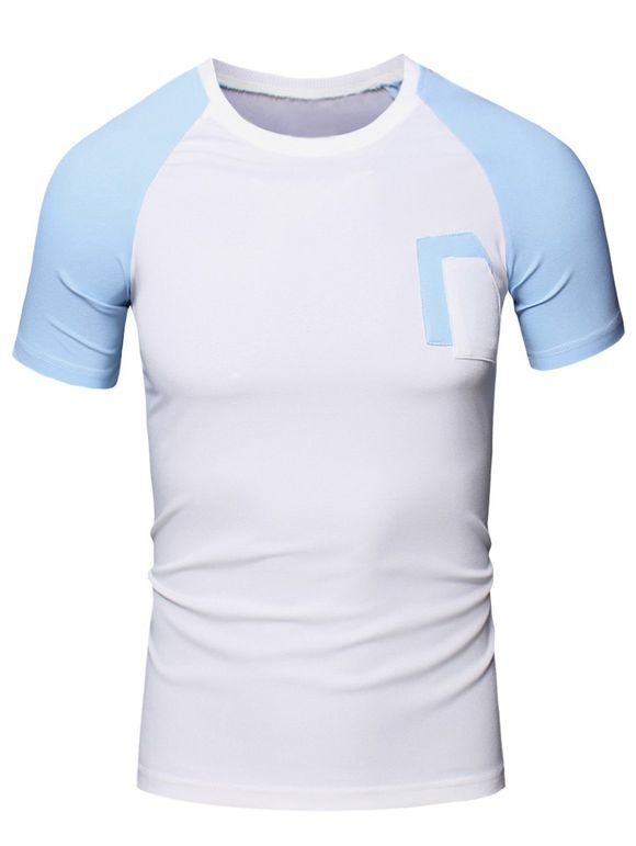 Sporty col rond Splicing manches courtes T-shirt pour les hommes - Azur L