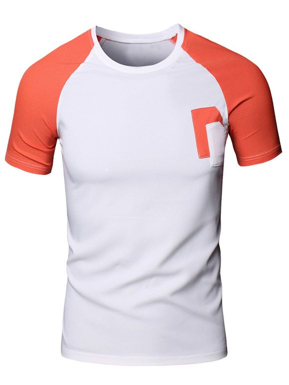 Sporty col rond Splicing manches courtes T-shirt pour les hommes - Tangerine XL