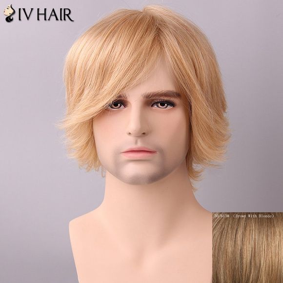 Side Bang Siv Cheveux perruque de cheveux de Fluffy Men - Brun Avec Blonde 