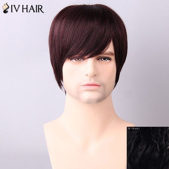 Siv Hair Perruque de Cheveux Humains Lisse avec Frange sur le Côté pour Hommes - Noir 