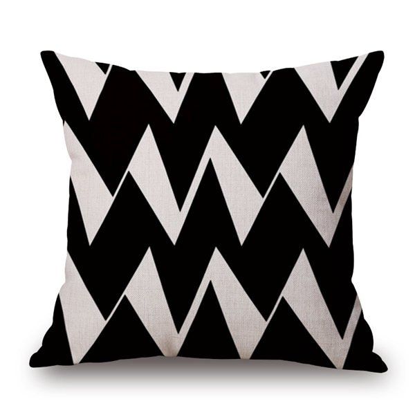 

High Quality Cotton and Linen Ripple Geometric Pillowcase, White and black