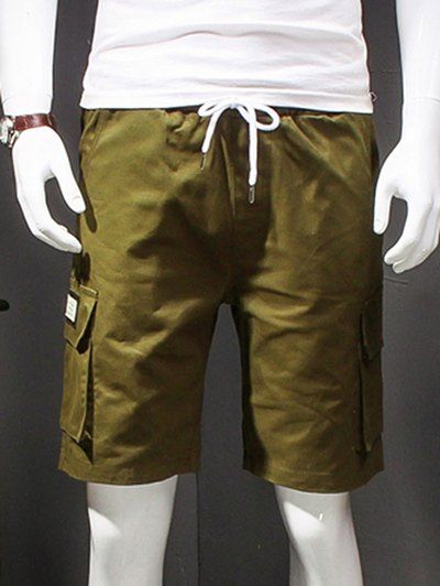 

Letter Printed Straight Leg Multi-Pockets Shorts For Men, Army green