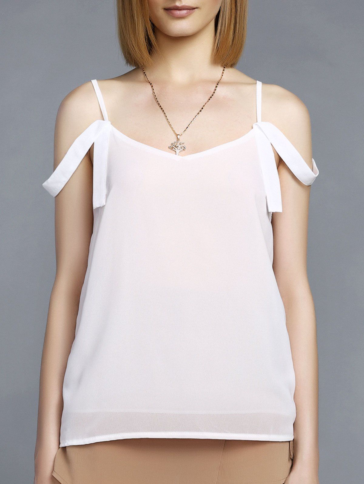 

Trendy Women's Spaghetti Strap Pure Color Backless Tank Top, White