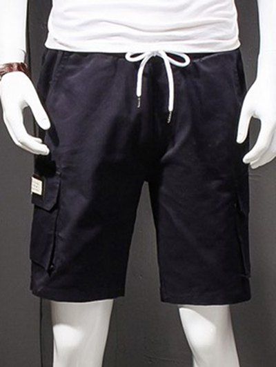 

Letter Printed Straight Leg Multi-Pockets Shorts For Men, Purplish blue