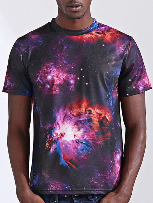 T-shirt Imprimé Ciel étoilé 3D à Col Rond à Manches Courtes Pour Homme - multicolore S