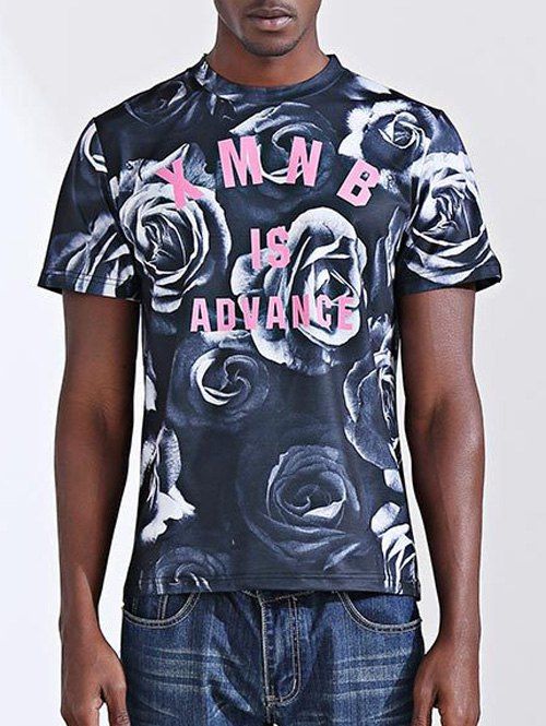 

Casual Letter Printed Round Collar Short Sleeves Men's T-Shirt, Purplish blue