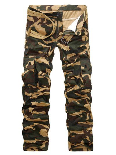 Pantalon Long à Plusieurs Poches avec Braguette Motif Camouflage - Abricot L
