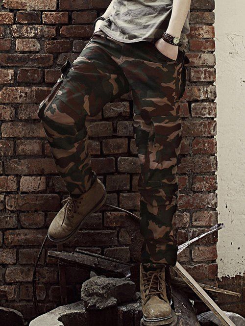 

Camo Multi-Pockets Zipper Fly Long Pants, Coffee