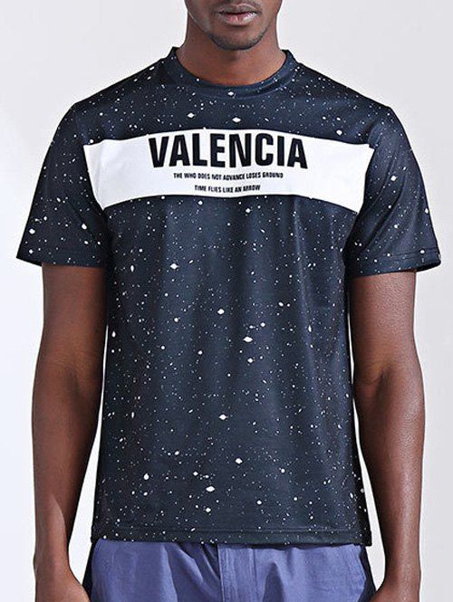 

Casual Printed Round Collar Short Sleeves Men's T-Shirt, Purplish blue