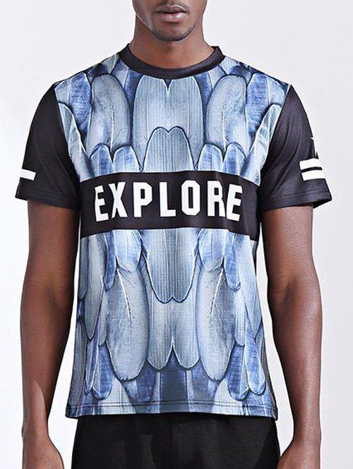 T-Shirt Fashion Lettre Impression col rond manches courtes hommes  's - multicolore S