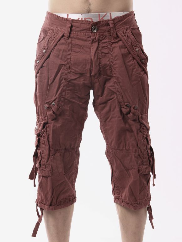 Mulit-poches Pantalons Capri Motif Plus Size Zipper Fly Narrow Pieds Hommes - Rouge 38