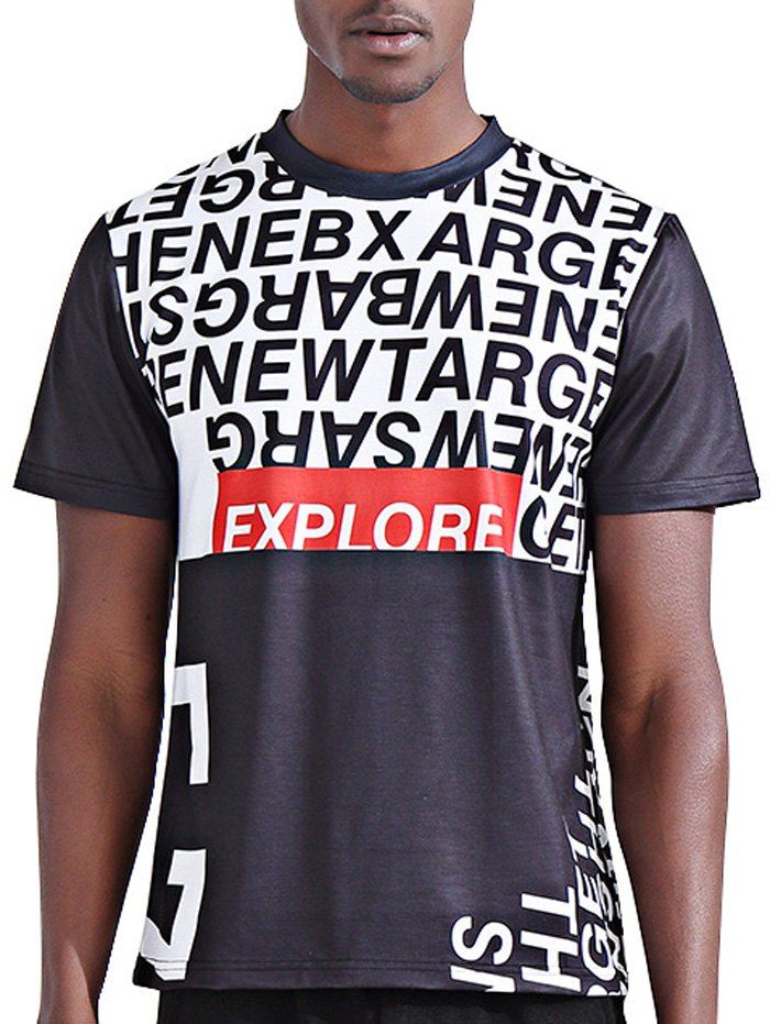 

Stylish 3D Color Block Letters Print Round Neck Short Sleeve Men's T-Shirt, Colormix