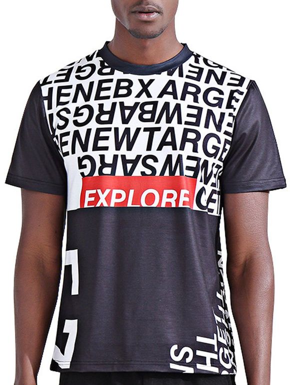 T-shirt Imprimé Lettre Contrastante 3D à Col Rond à Manches Courtes Pour Homme - multicolore L