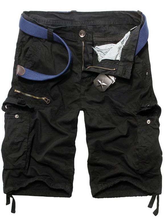 Casual Straight Leg Zipper Fly Camo Multi-poches Shorts Men 's - Noir 36