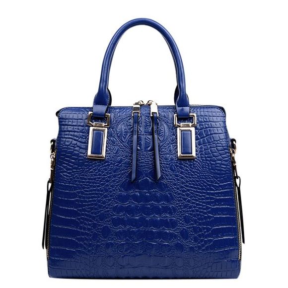 Métal élégant et design embossé femmes  's sac fourre-tout - Bleu 