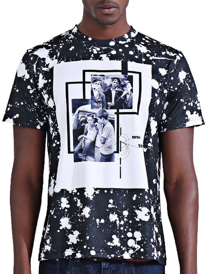 

Stylish 3D Photos Print Splash-Ink Round Neck Short Sleeve Men's T-Shirt, Colormix