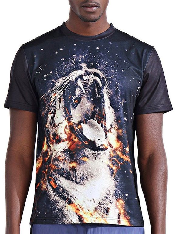 Stylish 3D Fire Leopard Print Round Neck Short Sleeve Men's T-Shirt - COLORMIX 2XL