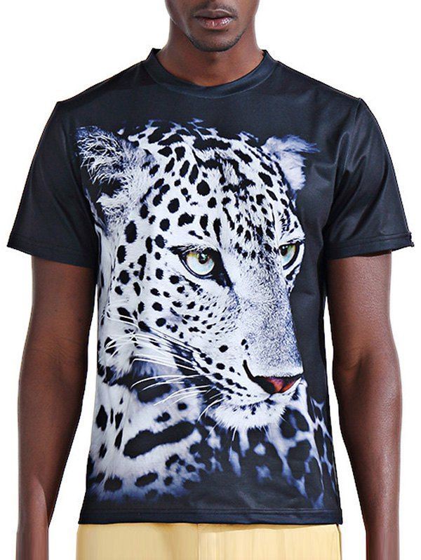 

Stylish 3D White Leopard Print Round Neck Short Sleeve Men's T-Shirt, Colormix