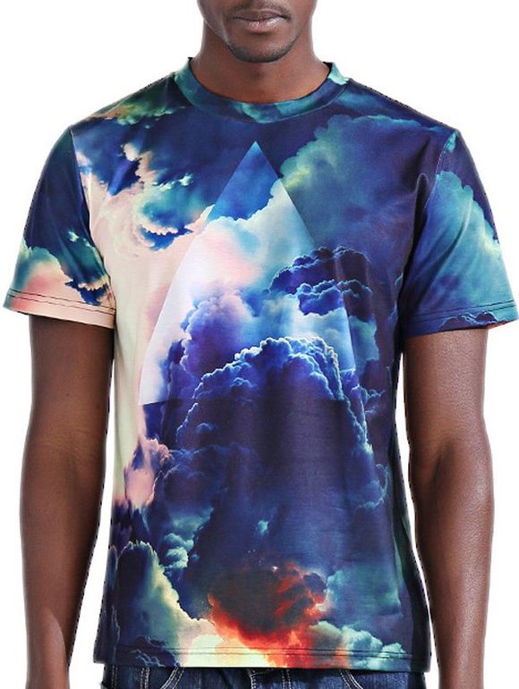 T-shirt à manches courtes imprimé à carreaux imprimés 3D pour hommes - multicolore 2XL