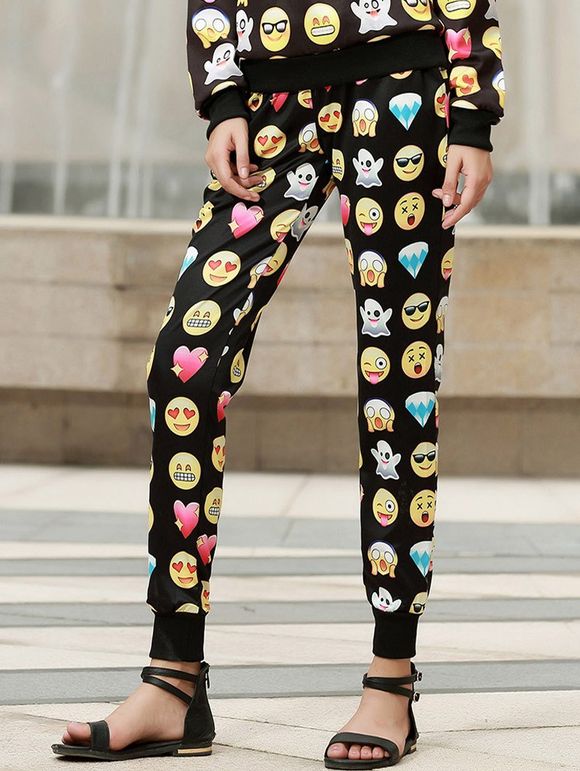 Pantalon Imprimé Emoji à Cordon de Serrage Pour Femme - Noir M