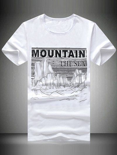 De plus T-Shirt taille Round Voir Neck Montagne Imprimé à manches courtes hommes s ' - Blanc L