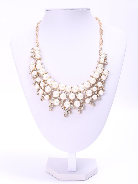 Elégant trois couches Faux collier de perles strass pour les femmes - Blanc 