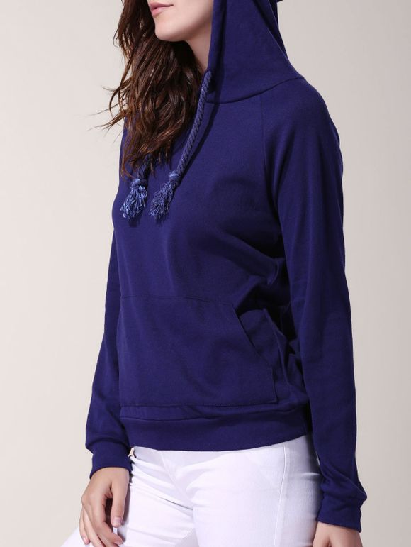 Élégant capuche solides manches longues de couleur en vrac capuche pour les femmes - Bleu profond M