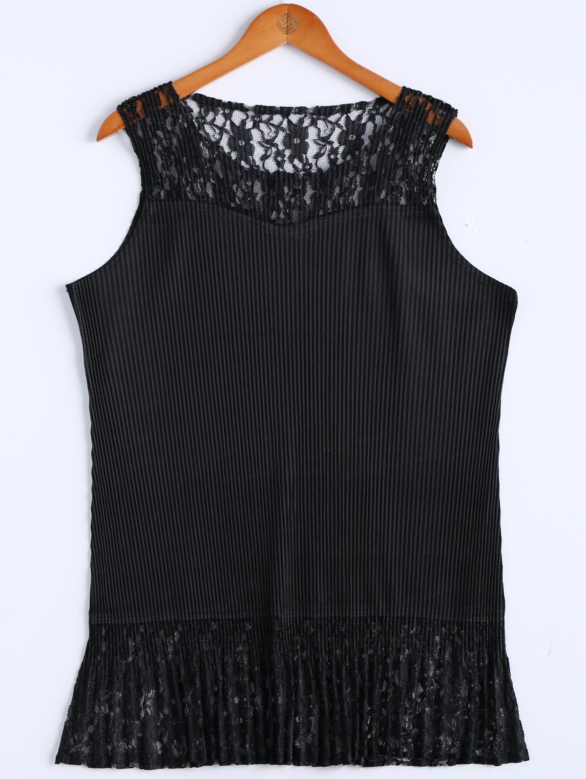 

Alluring Flounced Sleeveless Lace Spliced Women's Dress, Black